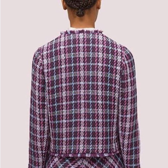 Kate Spade Plaid Tweed Jacket Plum Tree Colours Size 0 And 00 - Picture 3 of 7